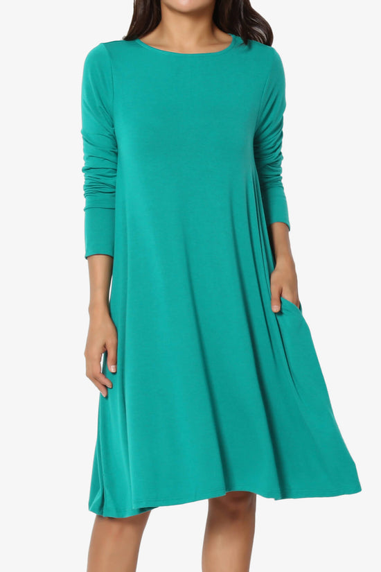 Allie Long Sleeve Jersey A-Line Dress LT TEAL_1