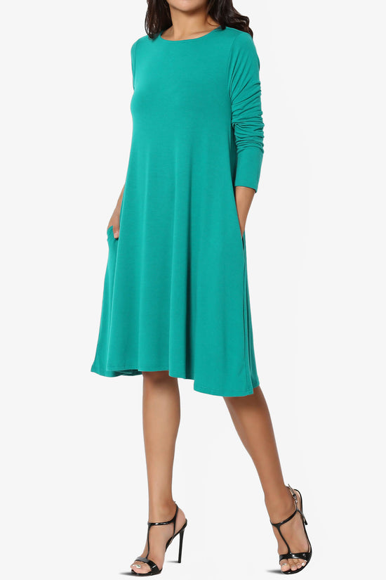 Load image into Gallery viewer, Allie Long Sleeve Jersey A-Line Dress LT TEAL_3
