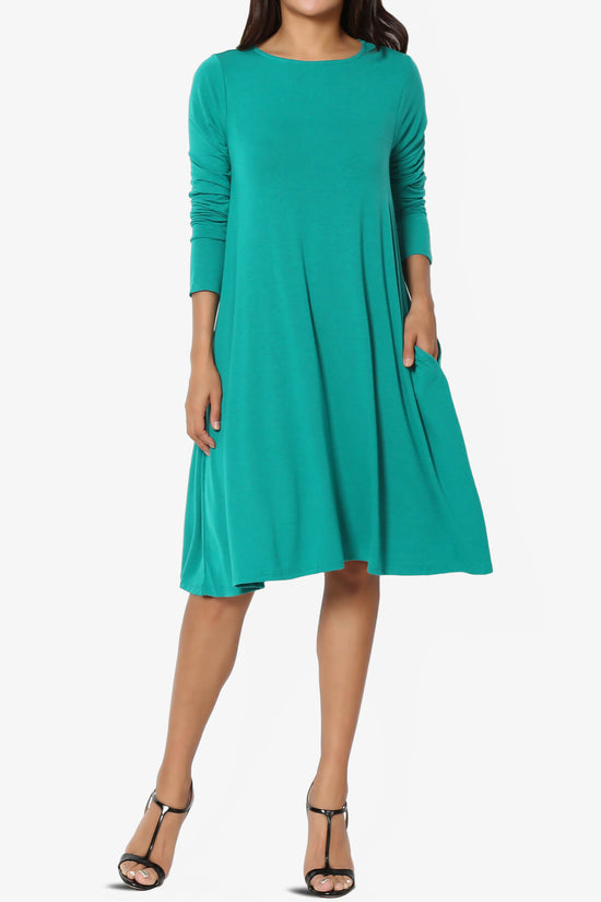 Load image into Gallery viewer, Allie Long Sleeve Jersey A-Line Dress LT TEAL_6
