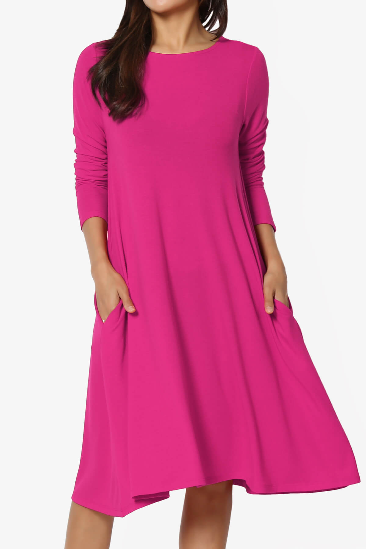 Allie Long Sleeve Jersey A-Line Dress MAGENTA_1