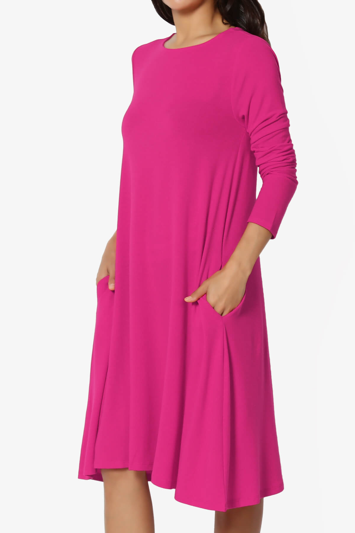 Load image into Gallery viewer, Allie Long Sleeve Jersey A-Line Dress MAGENTA_3
