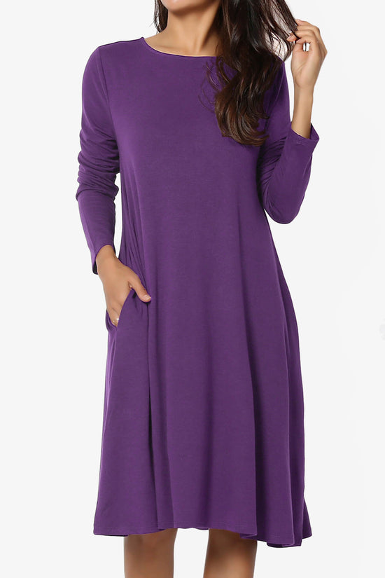 Load image into Gallery viewer, Allie Long Sleeve Jersey A-Line Dress PURPLE_1
