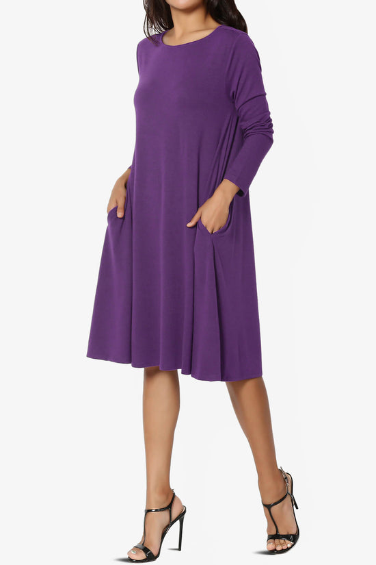 Load image into Gallery viewer, Allie Long Sleeve Jersey A-Line Dress PURPLE_3

