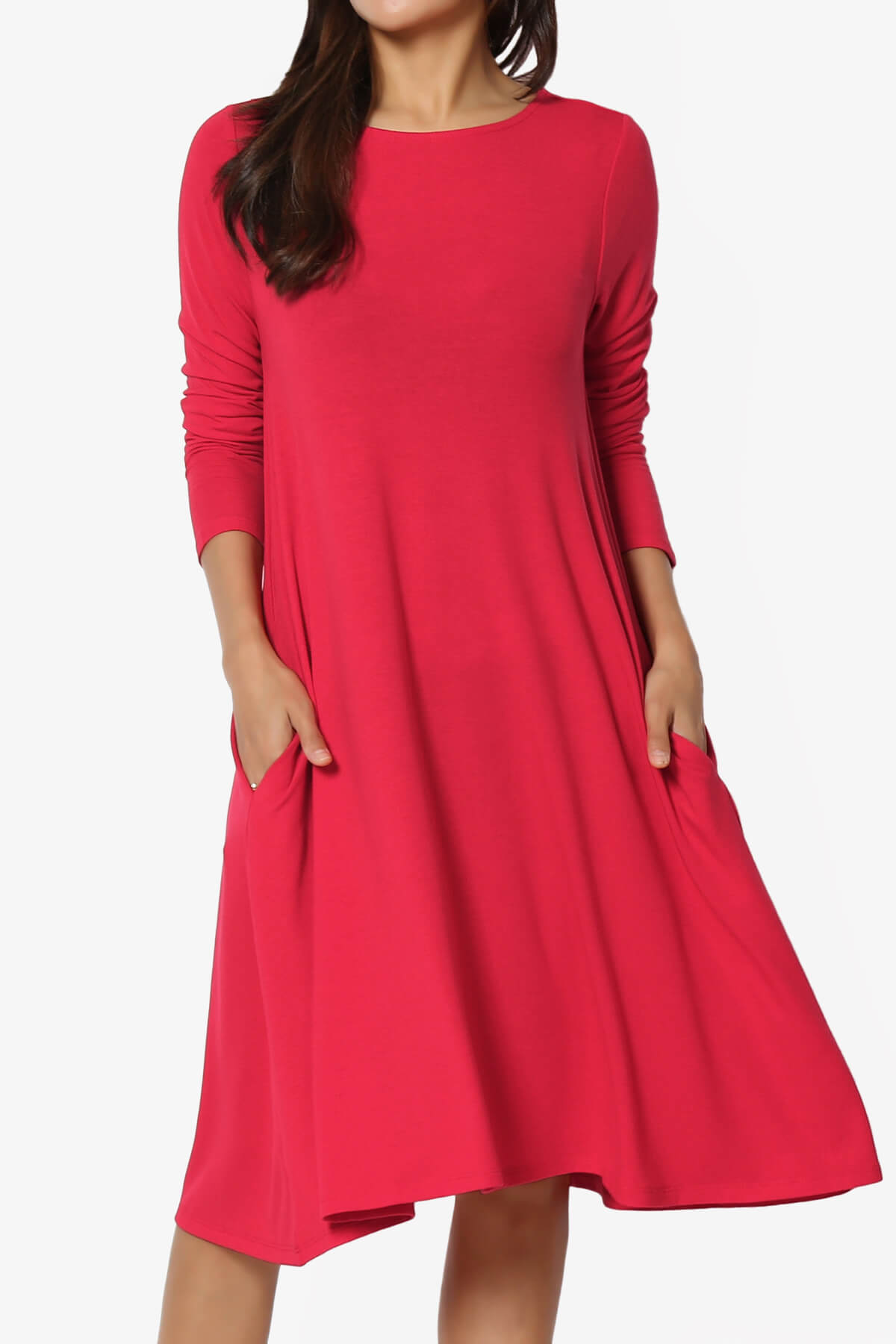 Load image into Gallery viewer, Allie Long Sleeve Jersey A-Line Dress RED_1
