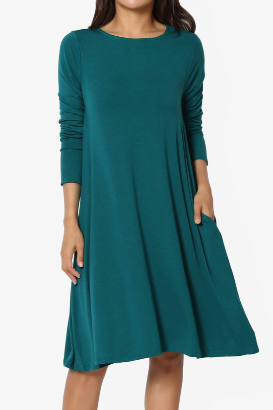 Allie Long Sleeve Jersey A-Line Dress TEAL_1