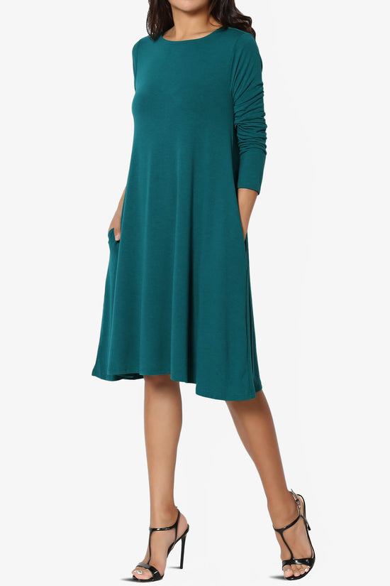 Allie Long Sleeve Jersey A-Line Dress TEAL_3