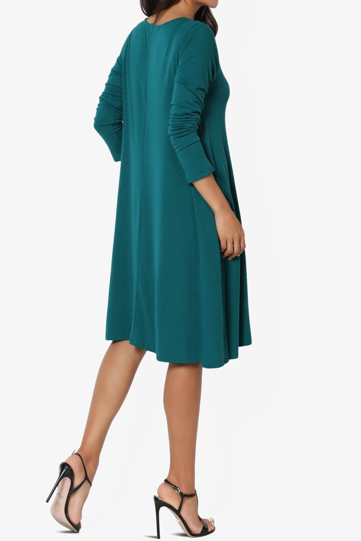 Allie Long Sleeve Jersey A-Line Dress TEAL_4