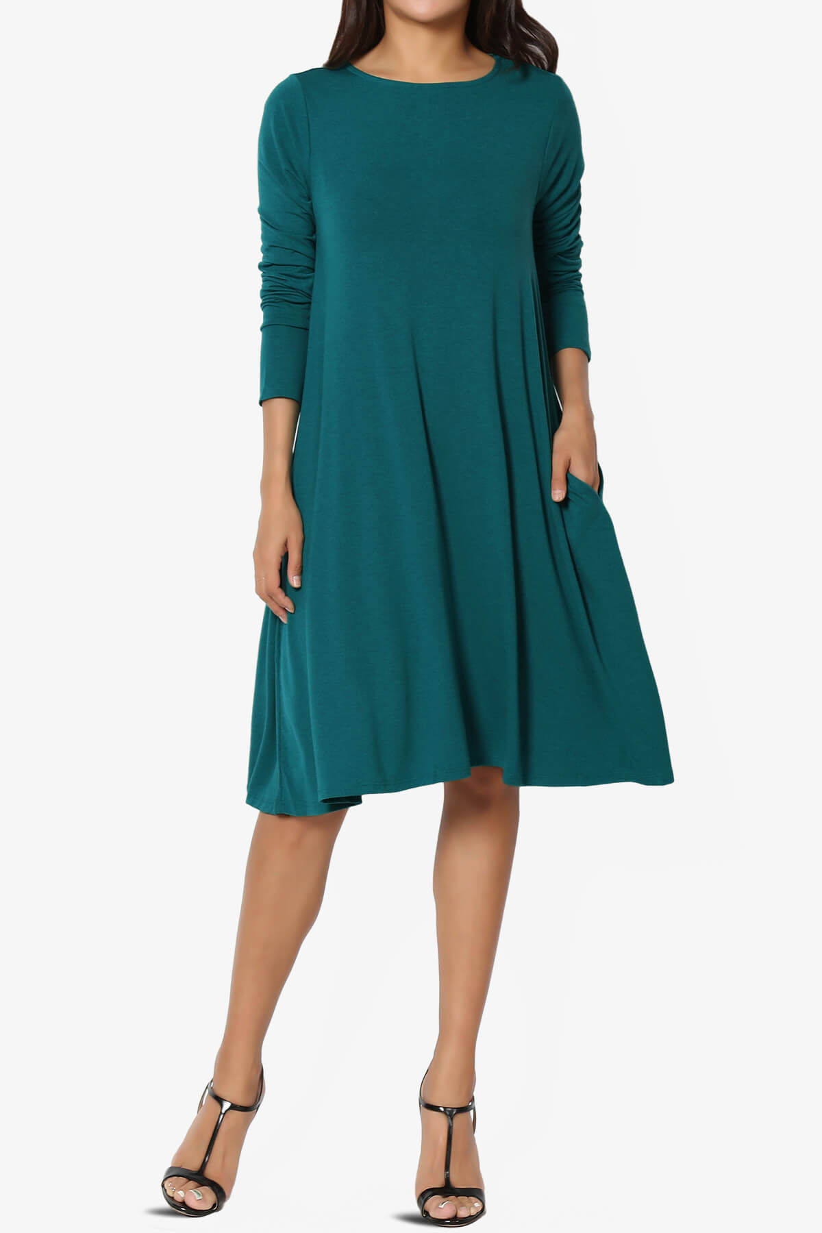 Load image into Gallery viewer, Allie Long Sleeve Jersey A-Line Dress TEAL_6
