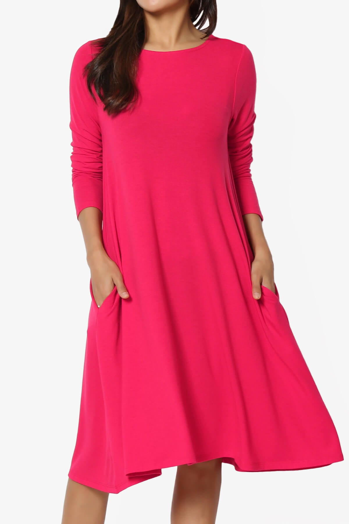 Load image into Gallery viewer, Allie Long Sleeve Jersey A-Line Dress VIVA MAGENTA_1
