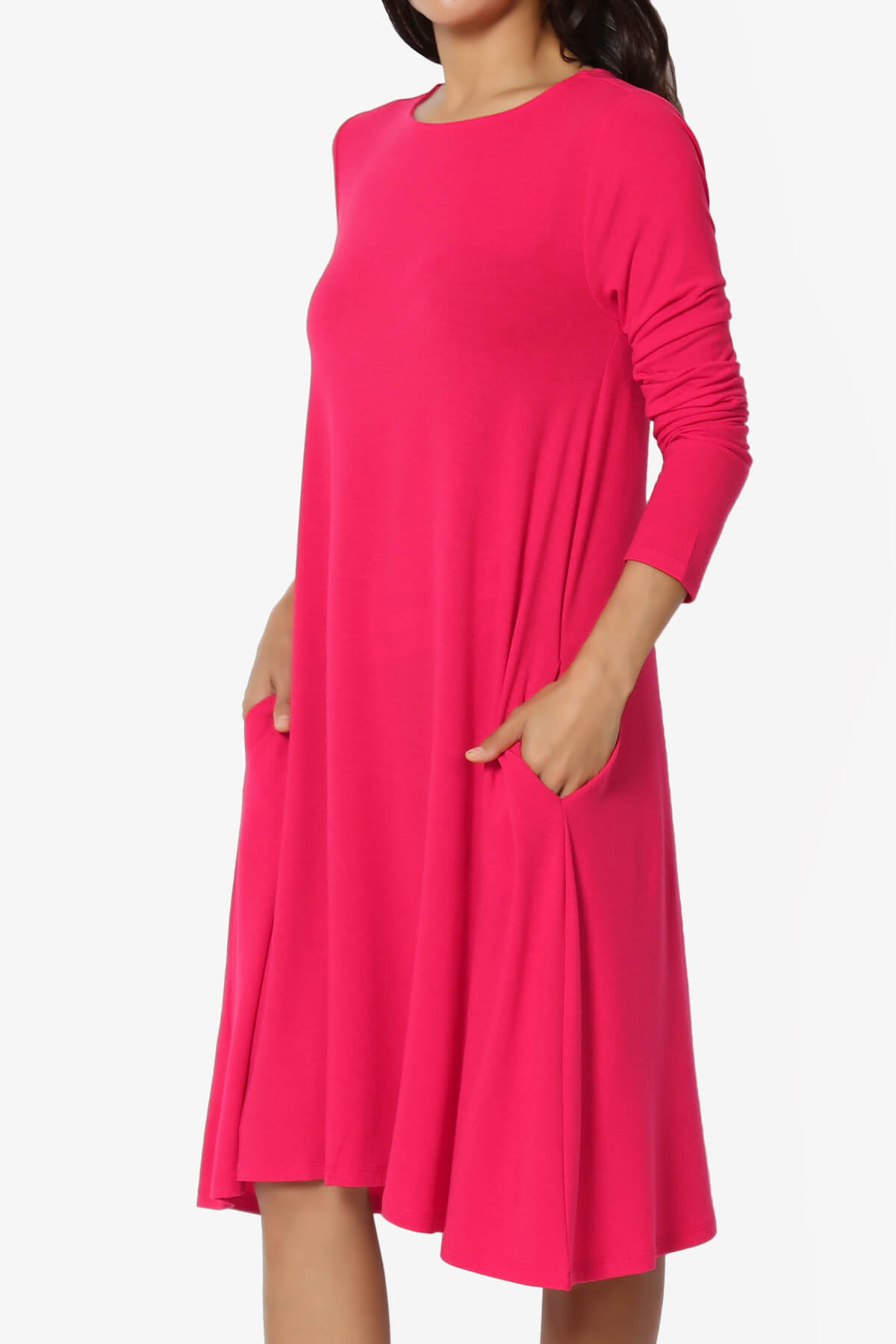 Load image into Gallery viewer, Allie Long Sleeve Jersey A-Line Dress VIVA MAGENTA_3

