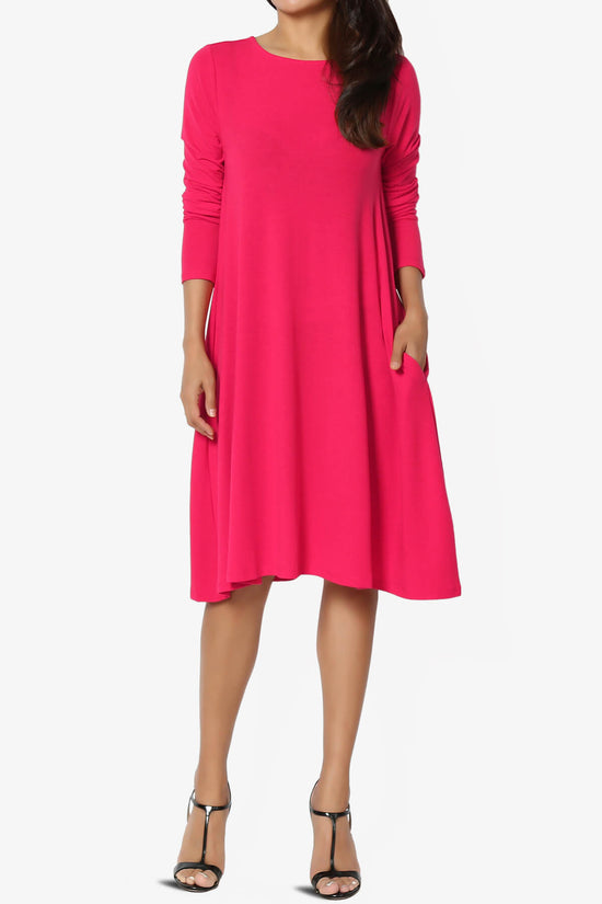 Load image into Gallery viewer, Allie Long Sleeve Jersey A-Line Dress VIVA MAGENTA_6
