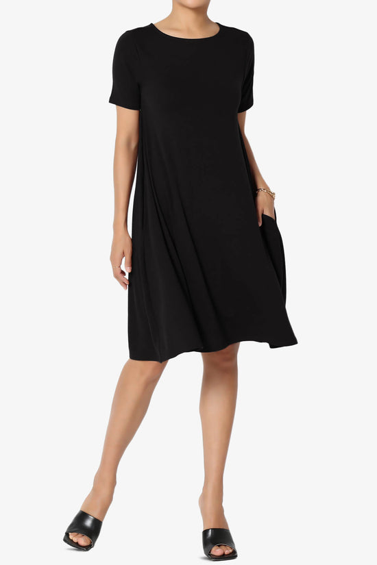 Allie Short Sleeve Jersey A-Line Dress BLACK_1
