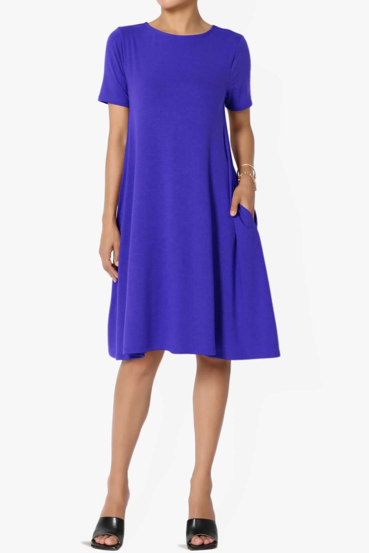Allie Short Sleeve Jersey A-Line Dress BRIGHT BLUE_1