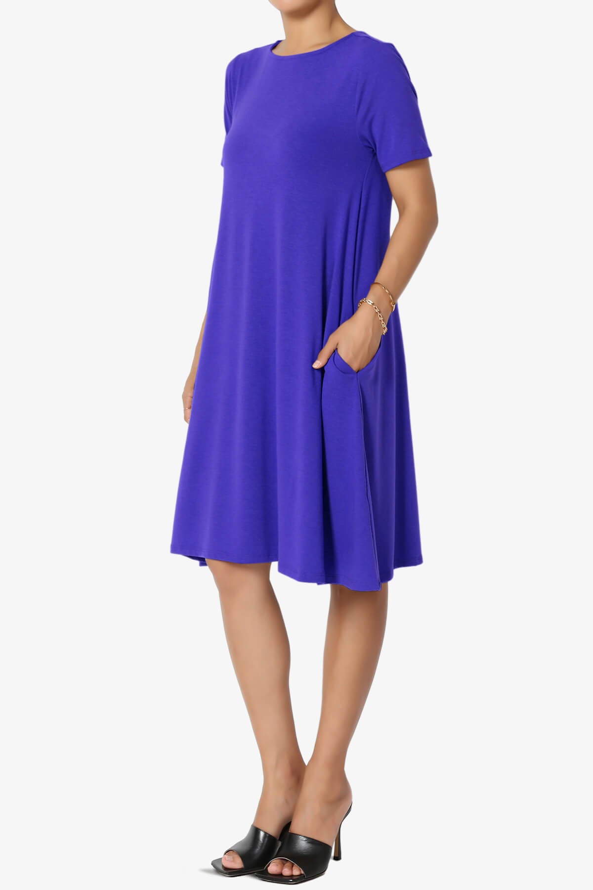 Allie Short Sleeve Jersey A-Line Dress BRIGHT BLUE_3