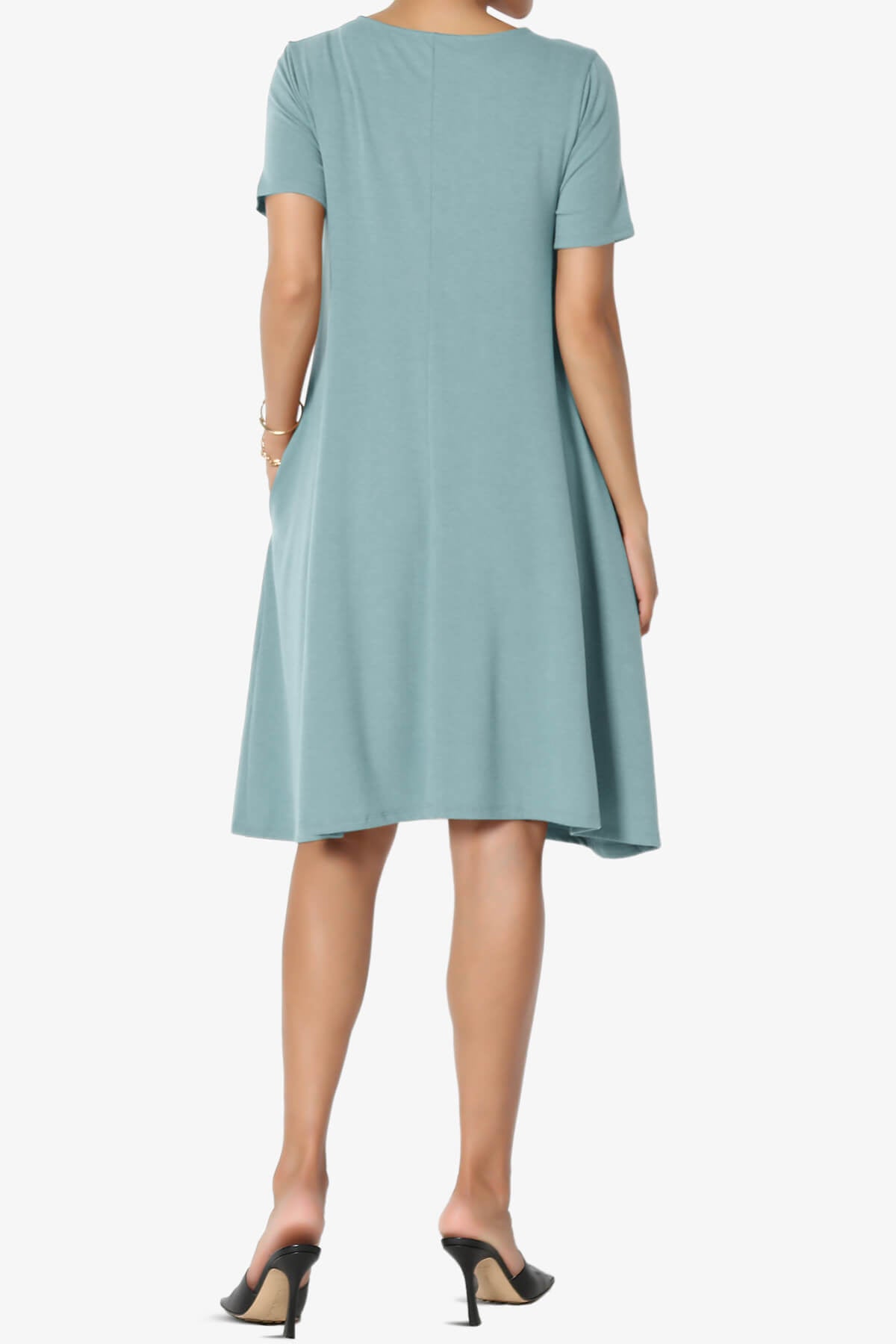 Allie Short Sleeve Jersey A-Line Dress DUSTY BLUE_2