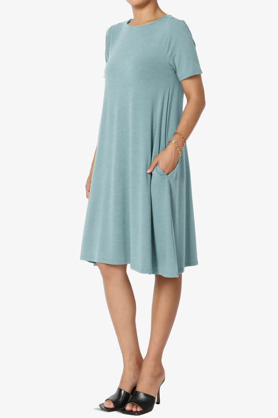 Allie Short Sleeve Jersey A-Line Dress DUSTY BLUE_3