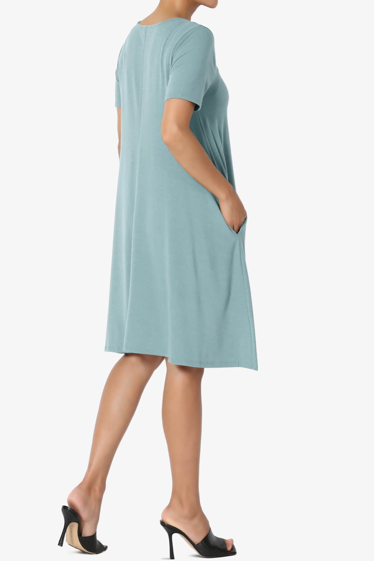 Allie Short Sleeve Jersey A-Line Dress DUSTY BLUE_4