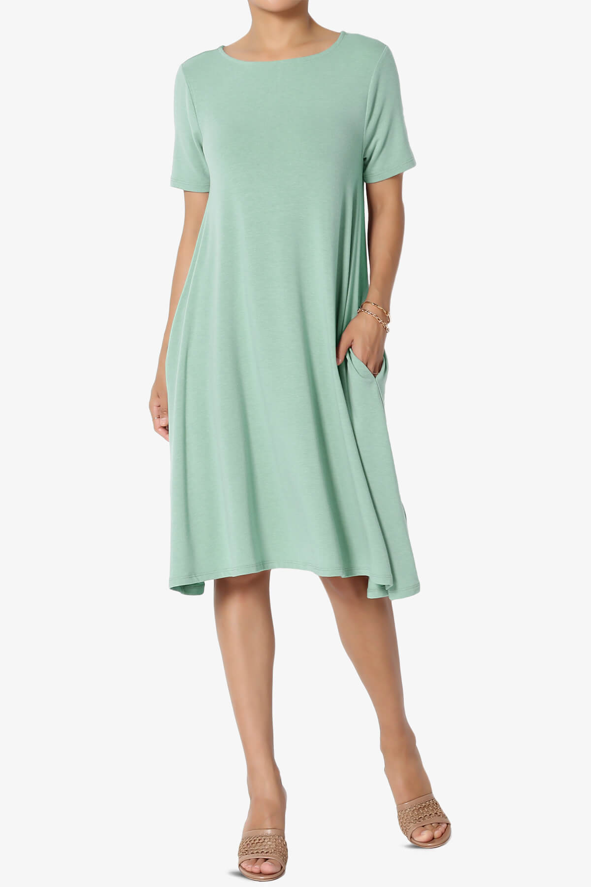 Allie Short Sleeve Jersey A-Line Dress DUSTY GREEN_1
