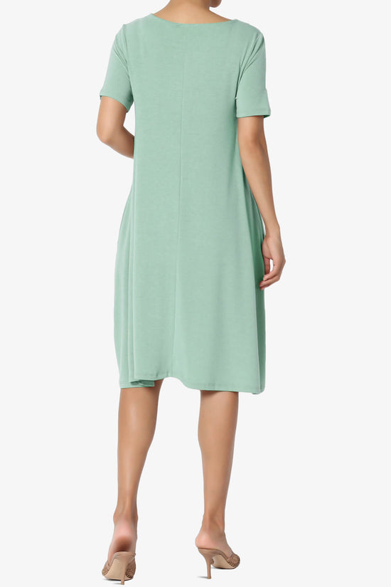 Allie Short Sleeve Jersey A-Line Dress DUSTY GREEN_2