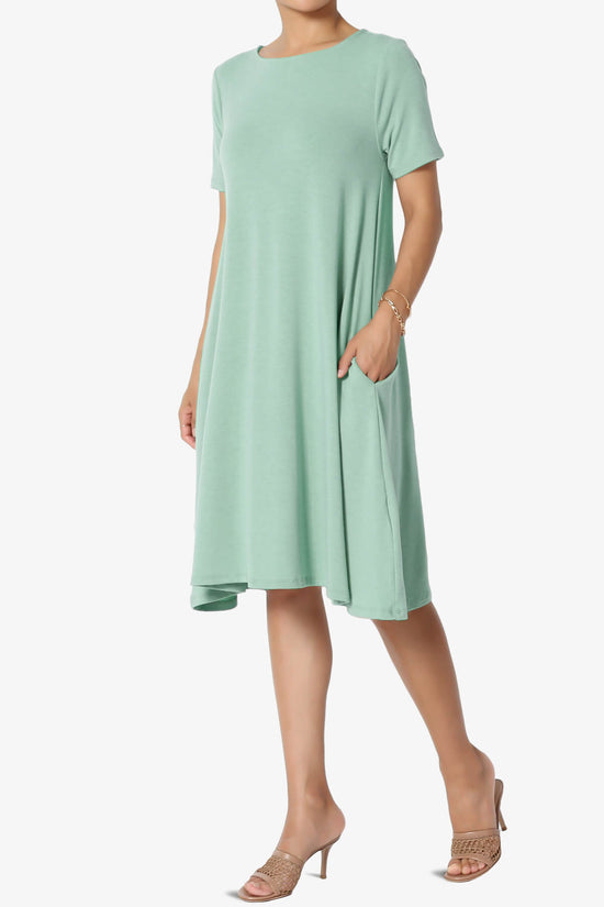 Allie Short Sleeve Jersey A-Line Dress DUSTY GREEN_3
