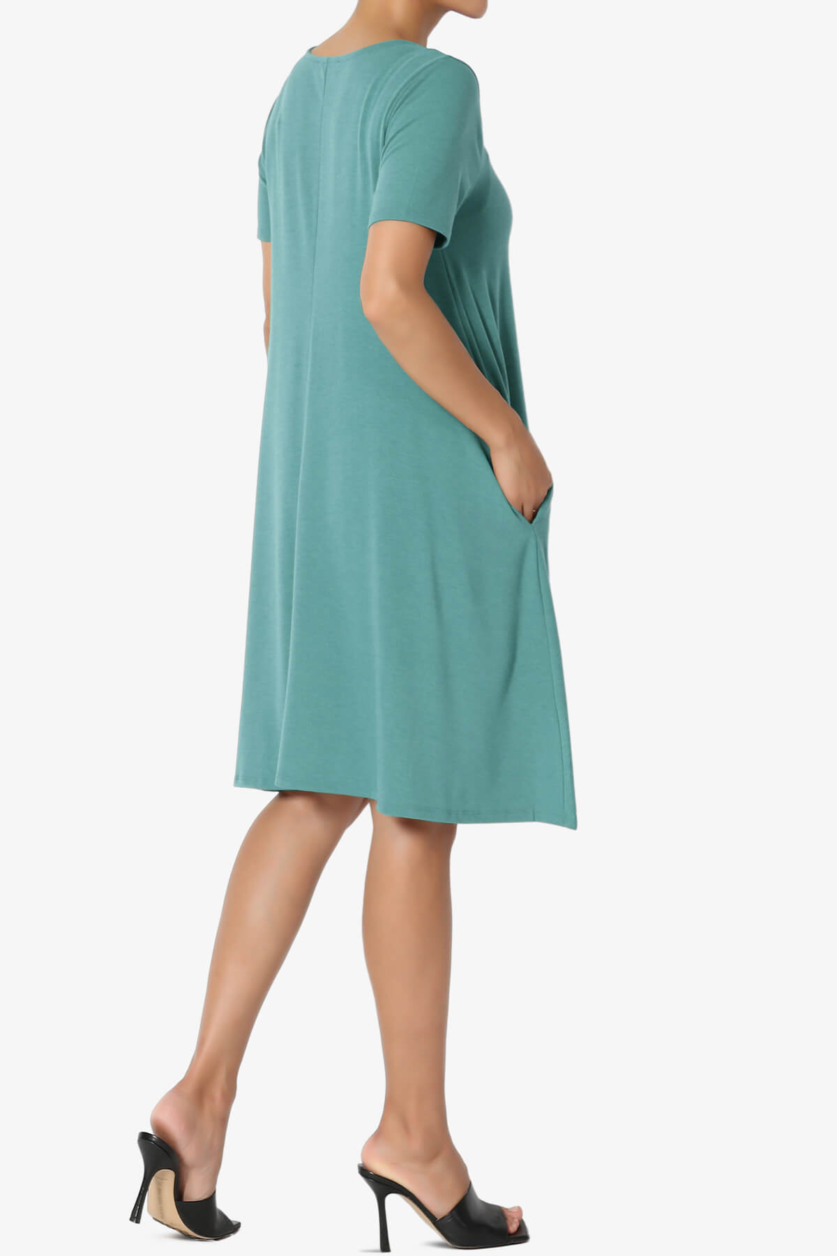 Allie Short Sleeve Jersey A-Line Dress DUSTY TEAL_4