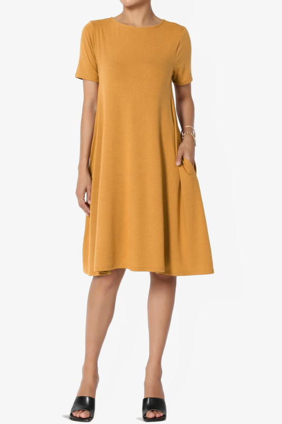 Allie Short Sleeve Jersey A-Line Dress GOLDEN MUSTARD_1