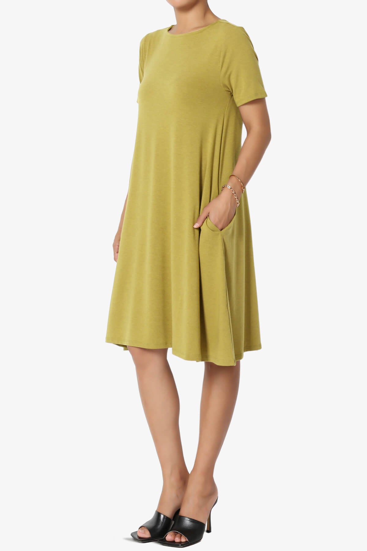 Allie Short Sleeve Jersey A-Line Dress GOLDEN WASABI_3