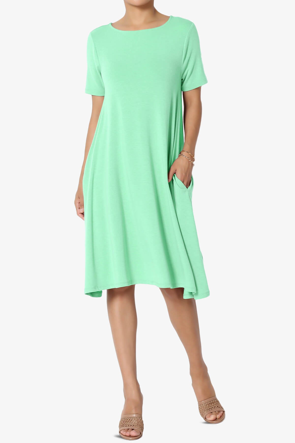 Allie Short Sleeve Jersey A-Line Dress GREEN MINT_1