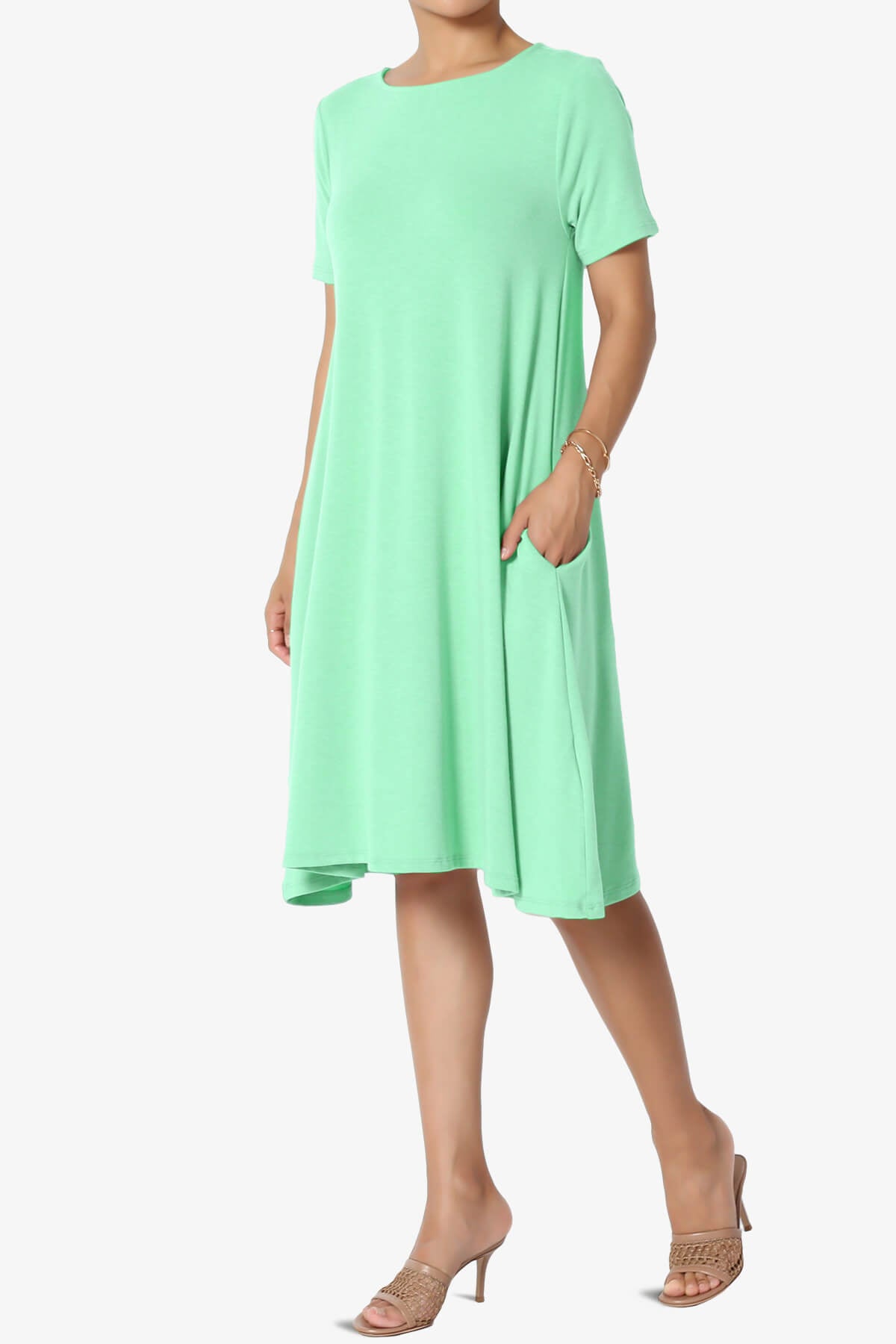 Allie Short Sleeve Jersey A-Line Dress GREEN MINT_3