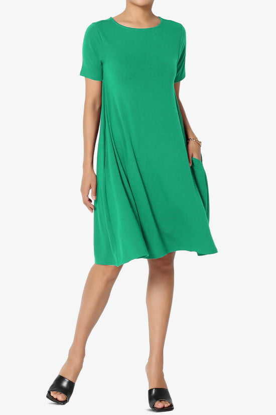 Allie Short Sleeve Jersey A-Line Dress KELLY GREEN_1
