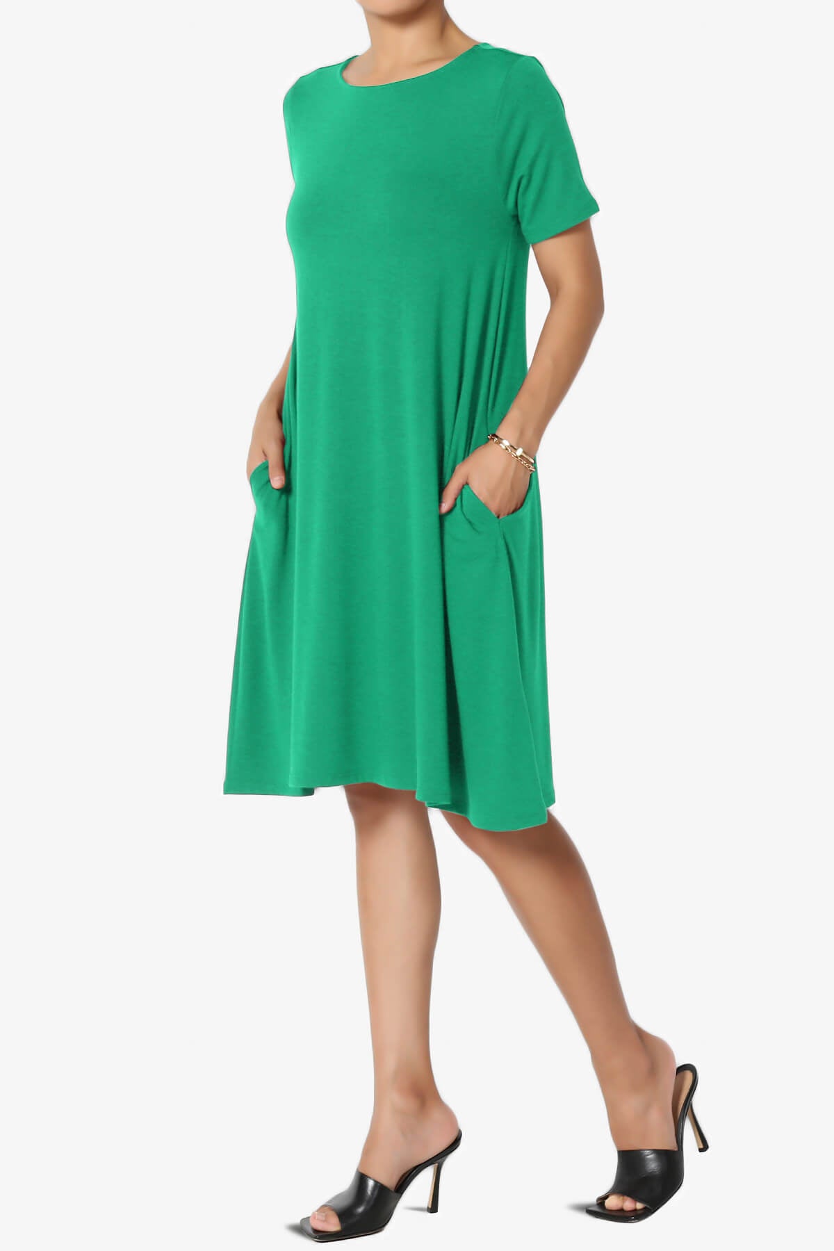 Allie Short Sleeve Jersey A-Line Dress KELLY GREEN_3