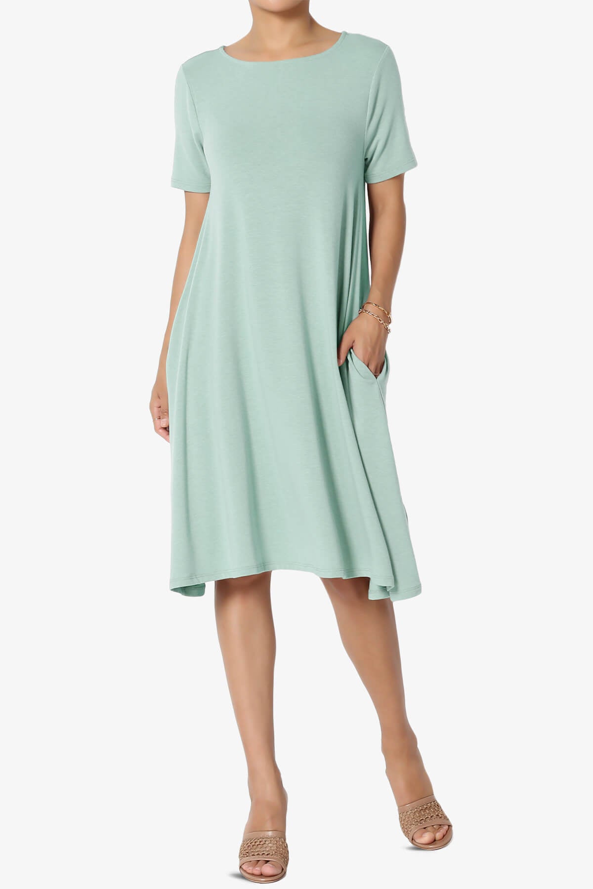 Allie Short Sleeve Jersey A-Line Dress LIGHT GREEN_1