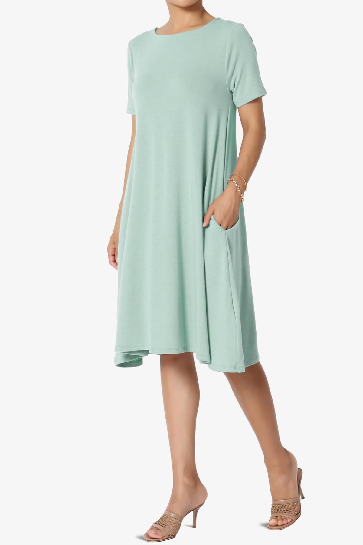 Allie Short Sleeve Jersey A-Line Dress LIGHT GREEN_3