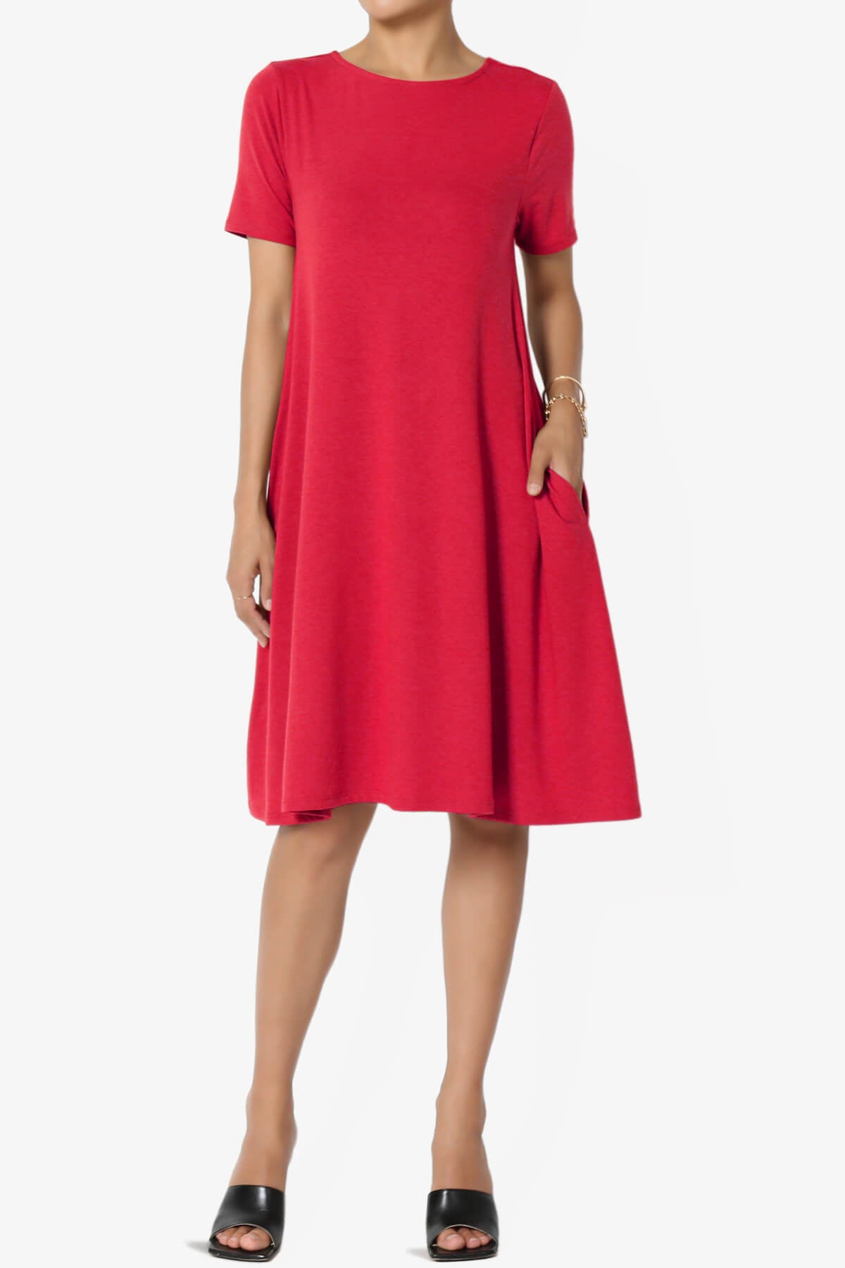 Allie Short Sleeve Jersey A-Line Dress RED_1