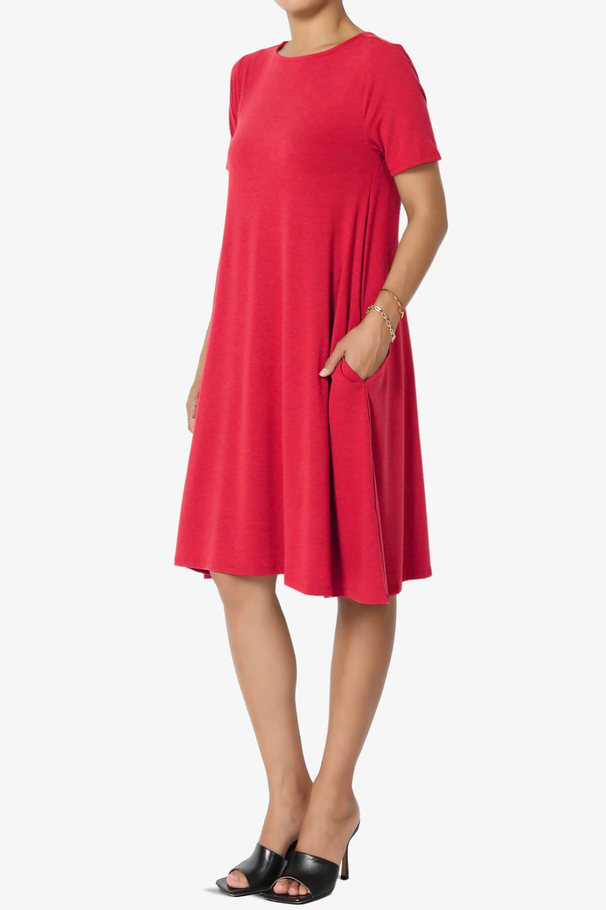 Allie Short Sleeve Jersey A-Line Dress RED_3