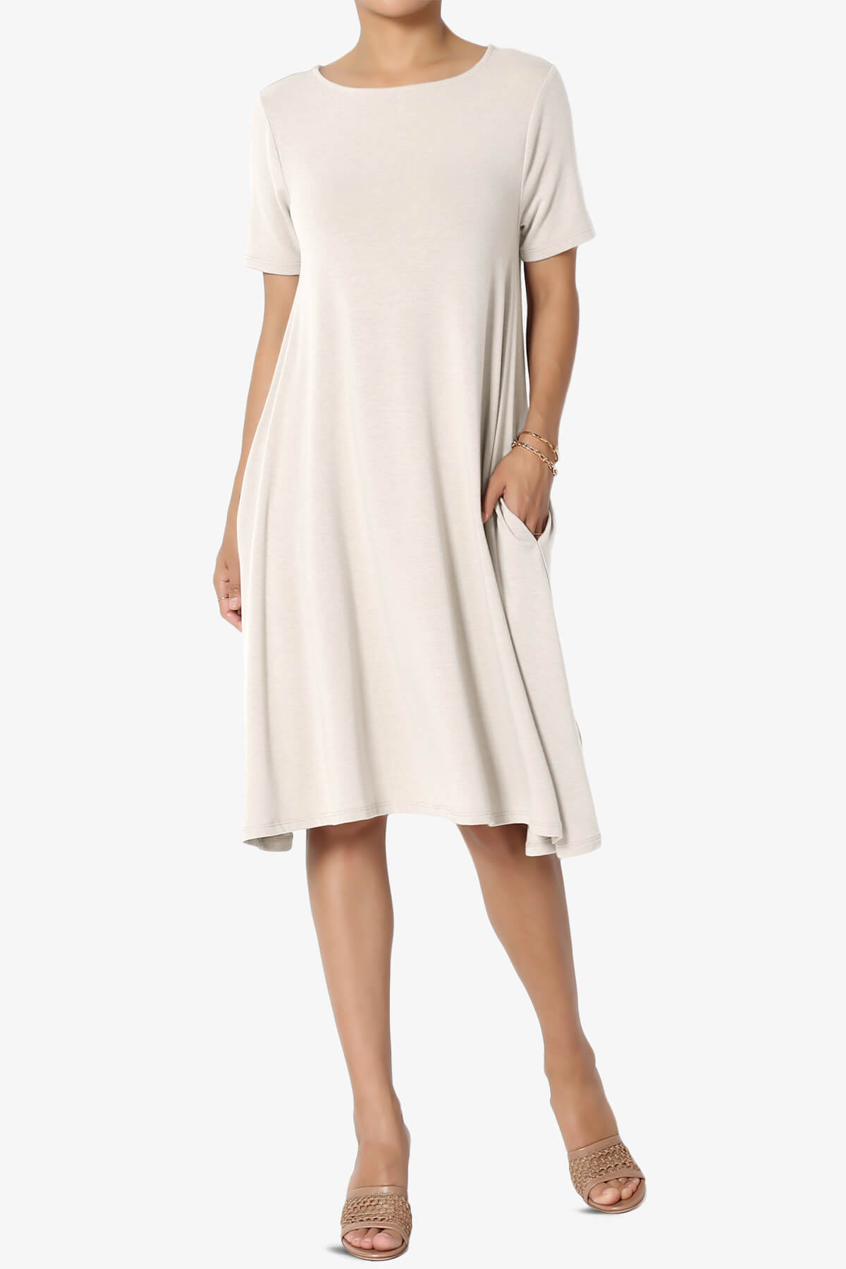 Allie Short Sleeve Jersey A-Line Dress SAND BEIGE_1