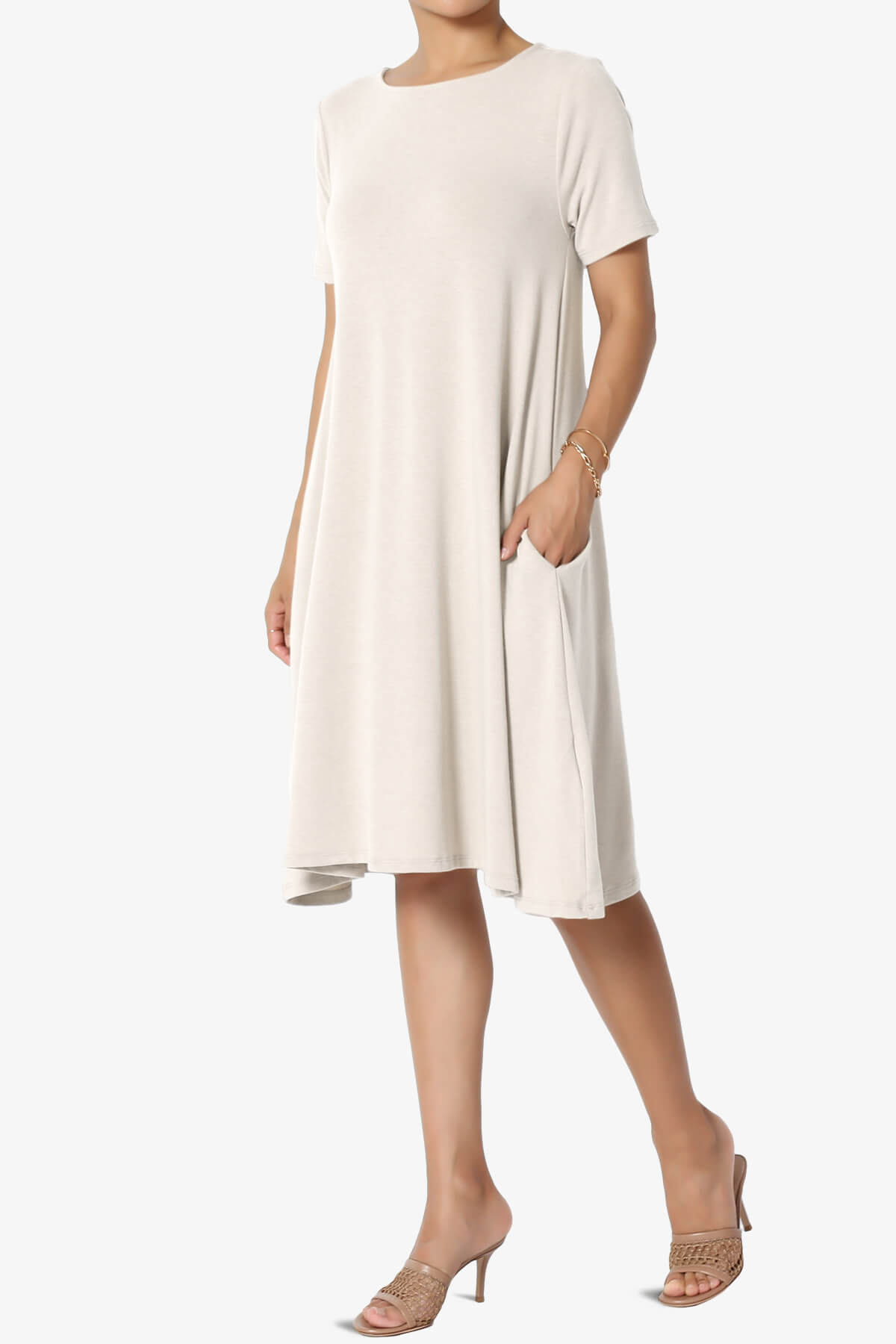 Allie Short Sleeve Jersey A-Line Dress SAND BEIGE_3