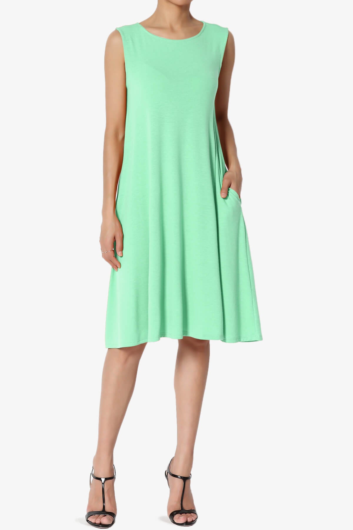 Allie Sleeveless Jersey A-Line Dress GREEN MINT_1