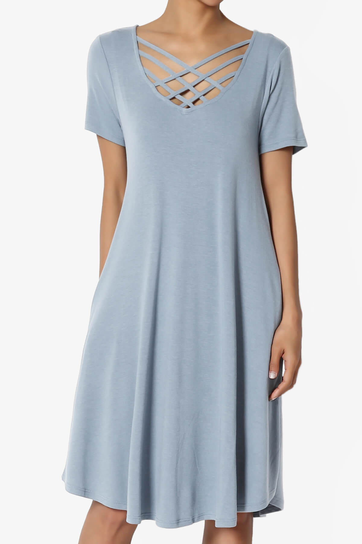 Load image into Gallery viewer, Amella Strappy Scoop Neck Pocket Dress ASH BLUE_1

