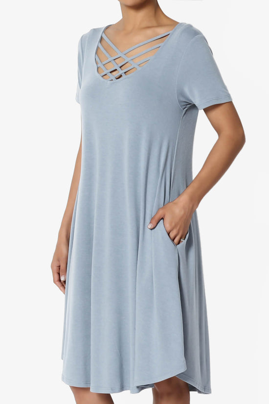Load image into Gallery viewer, Amella Strappy Scoop Neck Pocket Dress ASH BLUE_3
