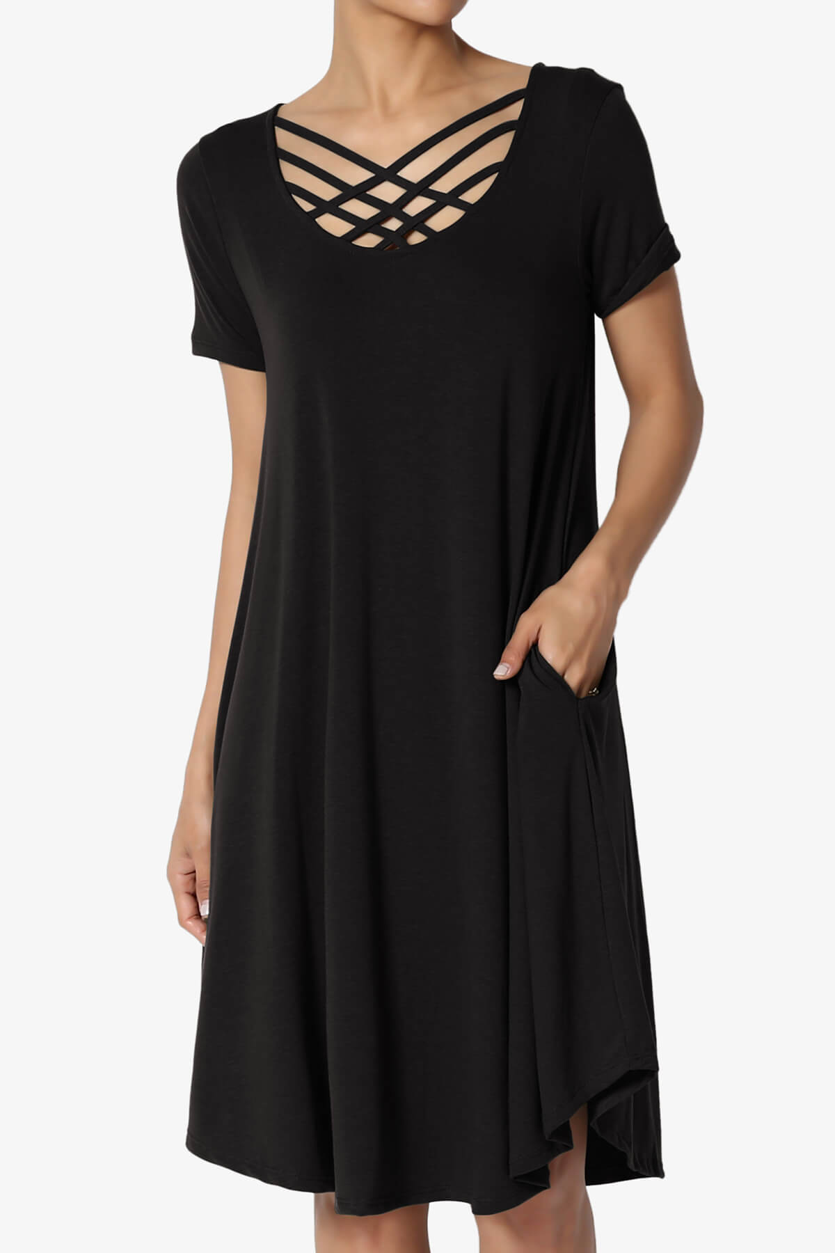 Amella Strappy Scoop Neck Pocket Dress BLACK_1