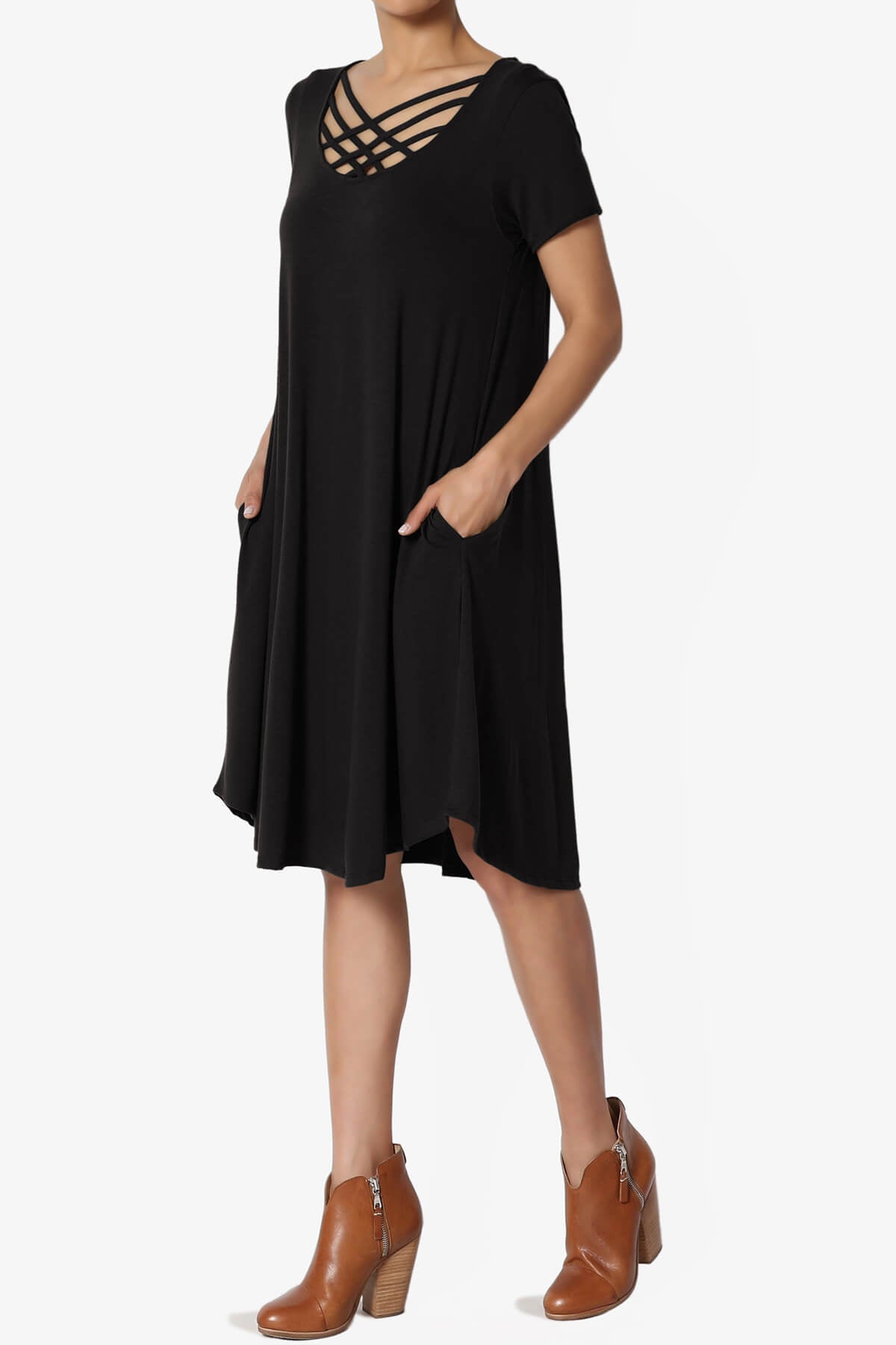 Amella Strappy Scoop Neck Pocket Dress BLACK_3