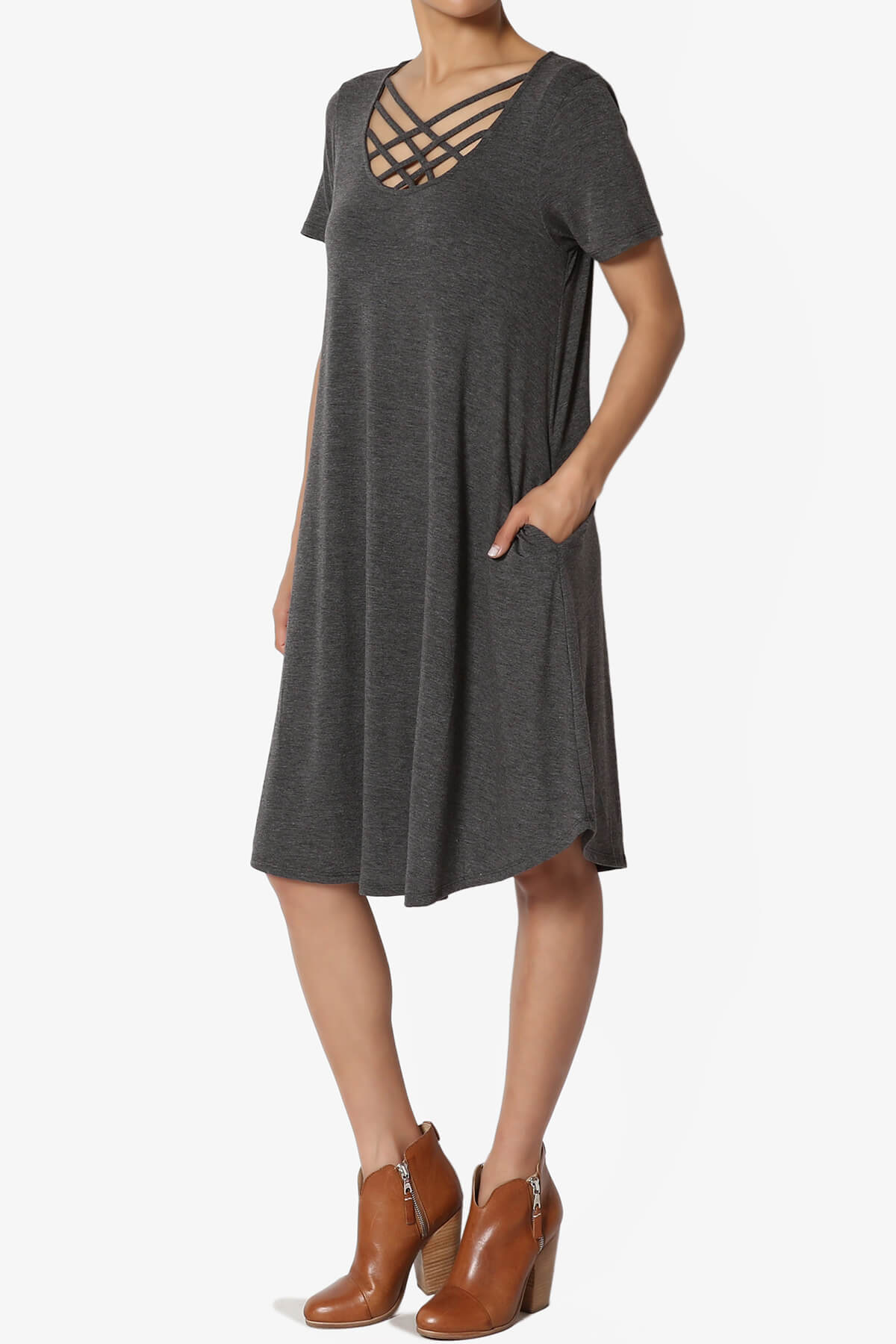 Load image into Gallery viewer, Amella Strappy Scoop Neck Pocket Dress CHARCOAL_3
