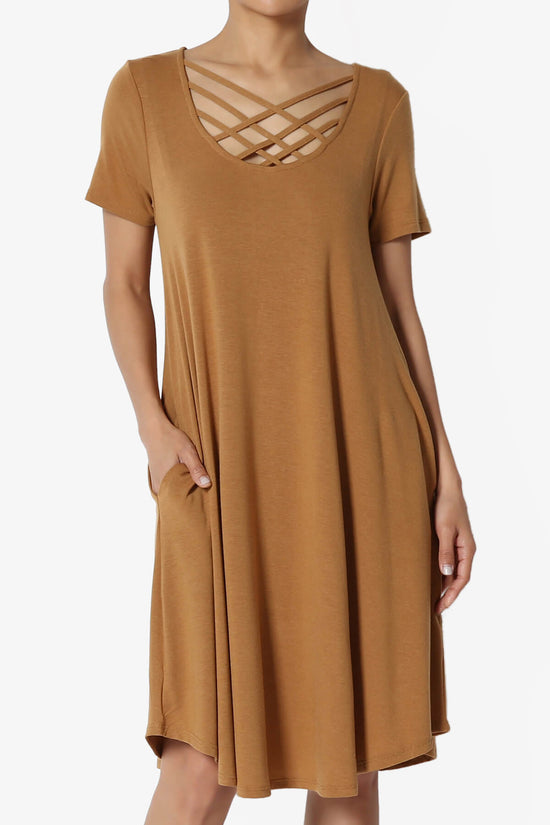 Load image into Gallery viewer, Amella Strappy Scoop Neck Pocket Dress COFFEE_1
