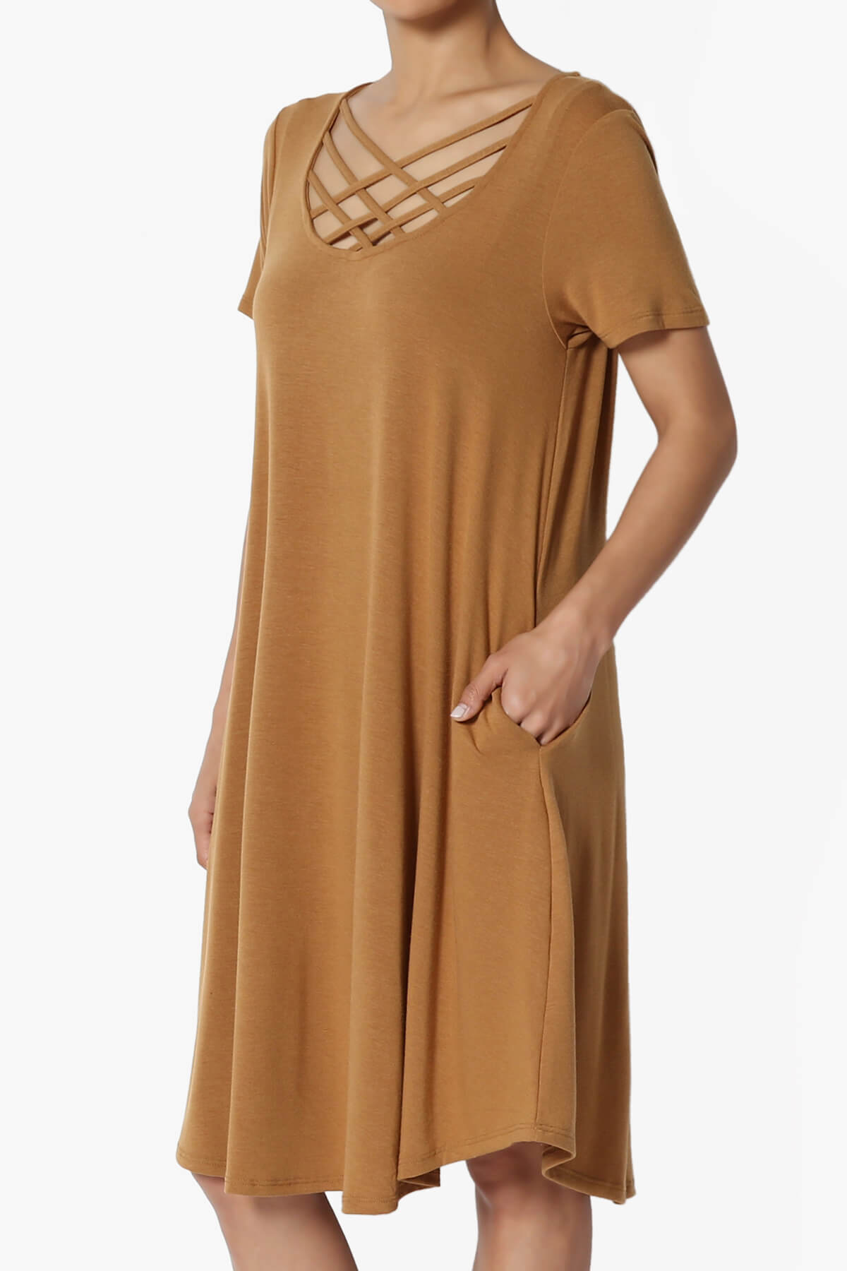 Load image into Gallery viewer, Amella Strappy Scoop Neck Pocket Dress COFFEE_3
