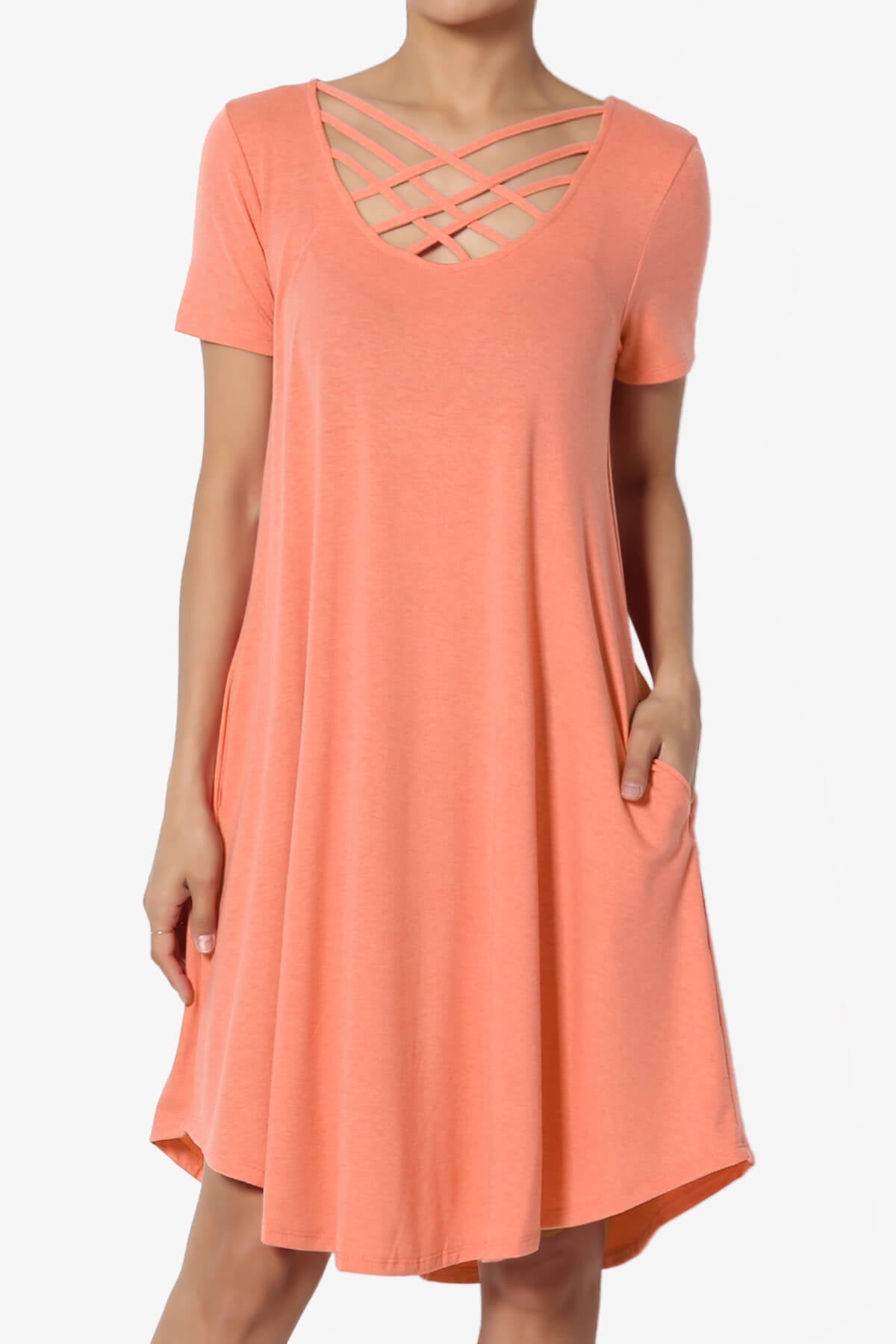 Load image into Gallery viewer, Amella Strappy Scoop Neck Pocket Dress CORAL_1
