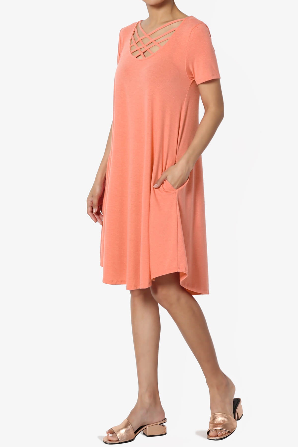 Load image into Gallery viewer, Amella Strappy Scoop Neck Pocket Dress CORAL_3
