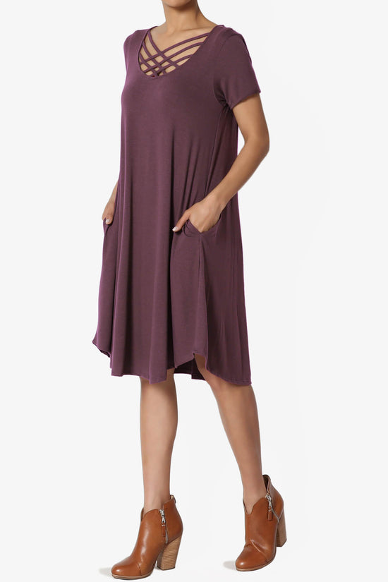 Load image into Gallery viewer, Amella Strappy Scoop Neck Pocket Dress DUSTY PLUM_3
