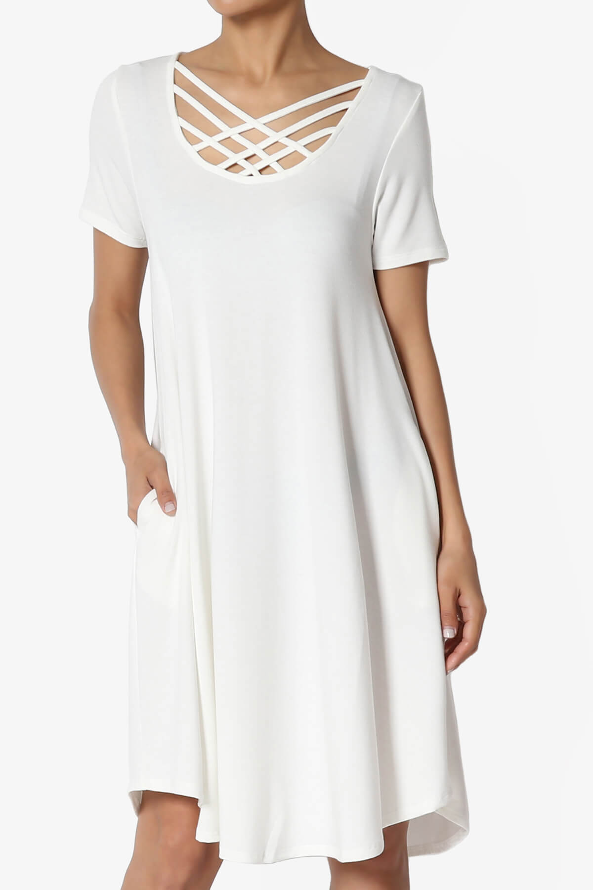 Load image into Gallery viewer, Amella Strappy Scoop Neck Pocket Dress IVORY_1
