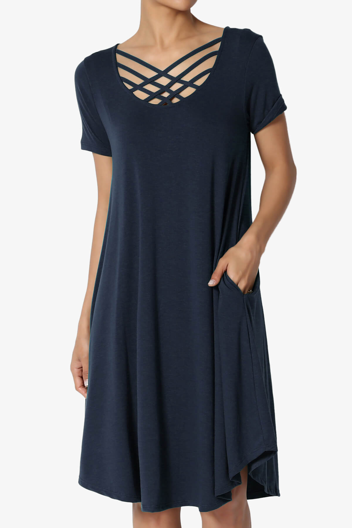 Load image into Gallery viewer, Amella Strappy Scoop Neck Pocket Dress NAVY_1
